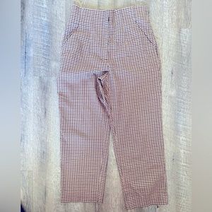 Zara straight leg plaid gingham trousers pants high waist minimalist brown